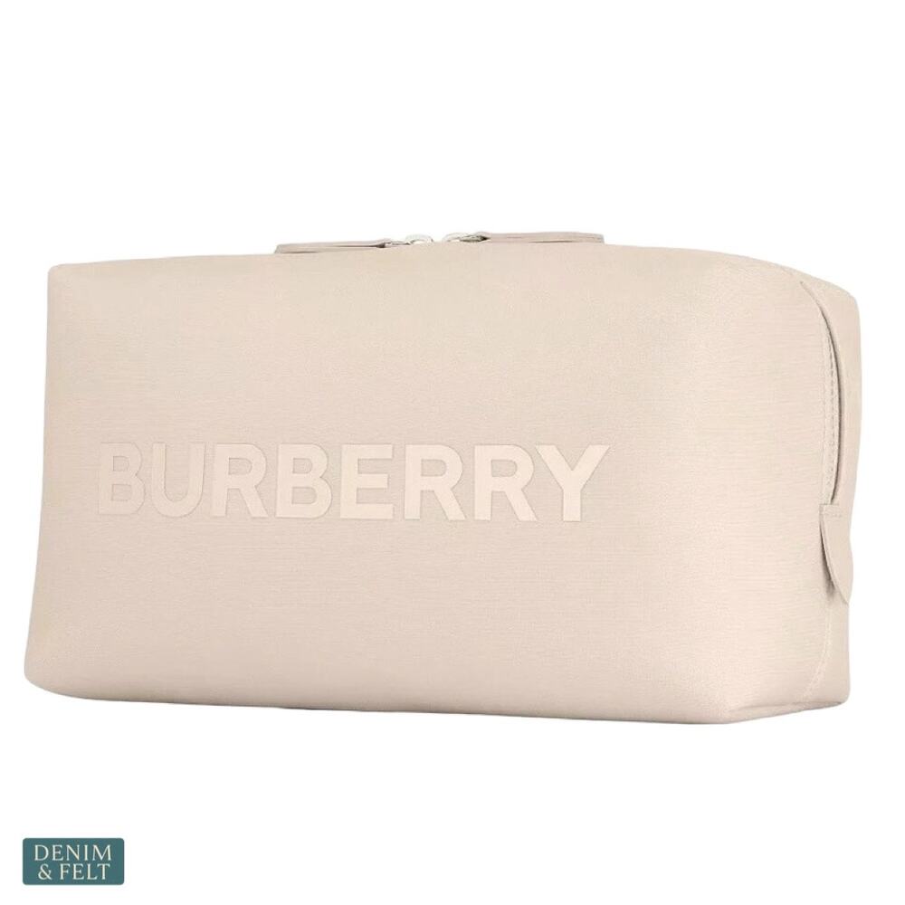 NEW Burberry‎ Beige Cosmetic Bag Makeup Pouch Travel Case Designer Vanity Gift